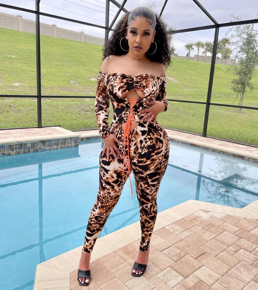 BKLD 2021 Bodycon Jumpsuit Autumn New Leopard Print Lace-Up Hollow Out Off The Shoulder Jumpsuit One Piece Outfit Party Clubwear