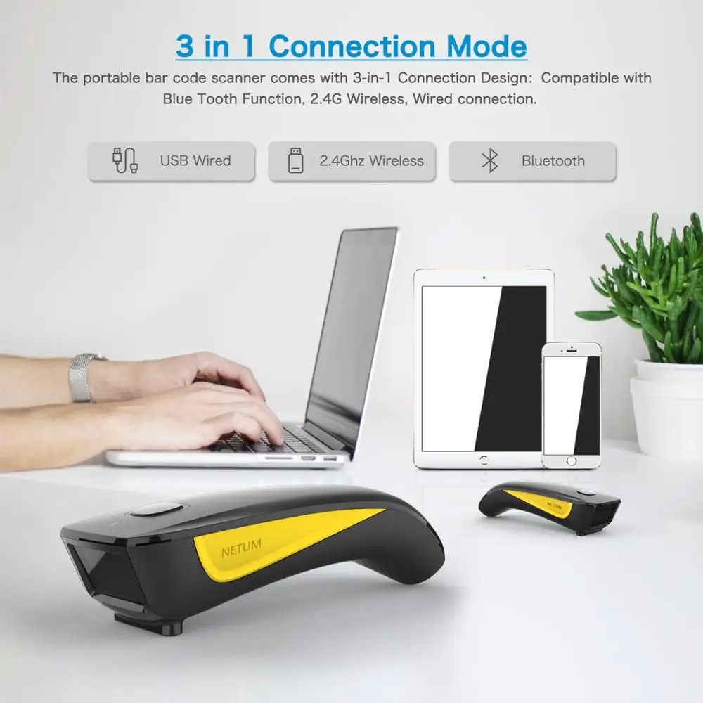 Scanner de Código de Barras qr sem Fio Netum Bluetooth Bolso Leitor Matriz Dados Pdf417 Ios Android Windows C750 2d - Imagem 3