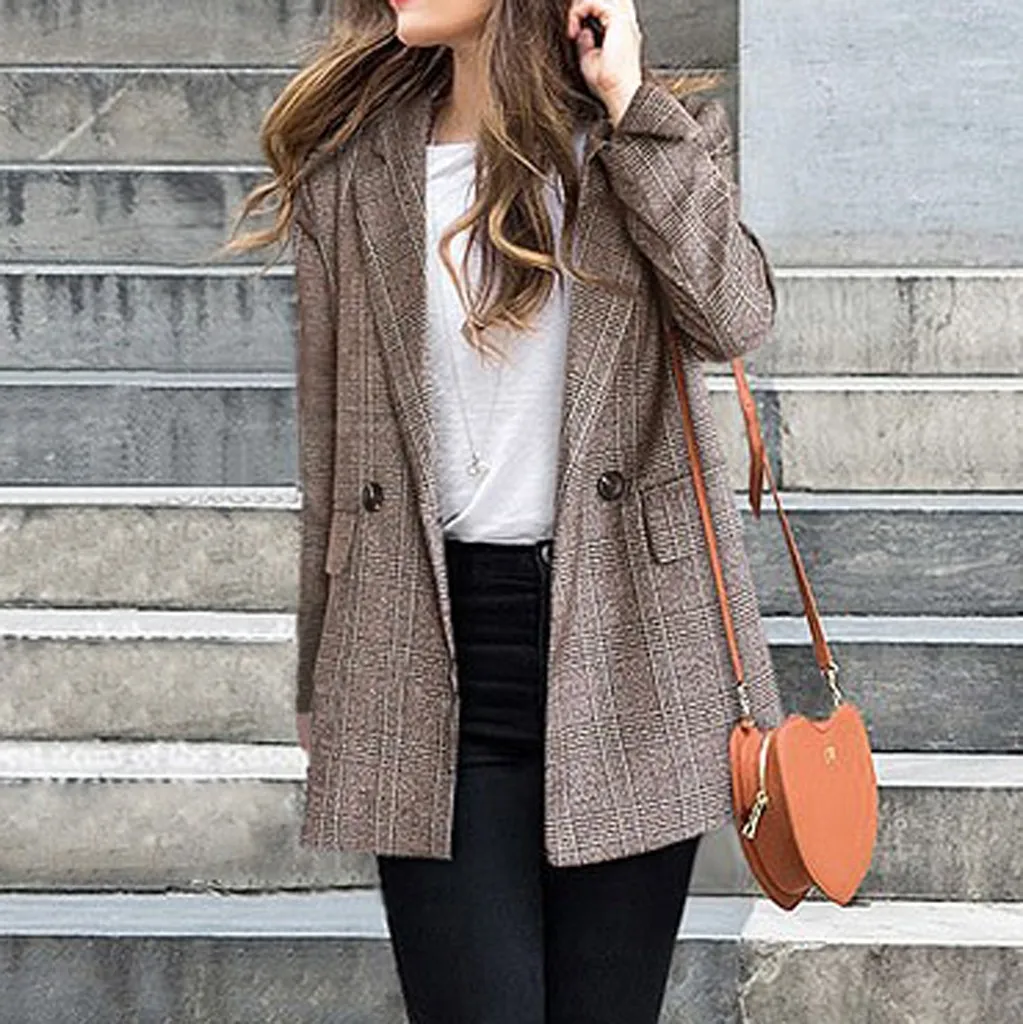 

Tweed jacket female plaid loose blazer Spring Autumn Women Office Blazer Long Sleeve Casual Jacket Elegant Work Blazers Feminino
