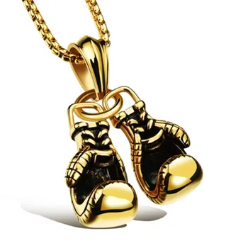

Boxing Glove Pendant Necklace Men Necklace Gold Color Stainless Steel Hip Hop Charm Chain Fashion Fitness Jewelry Gift Wholesale