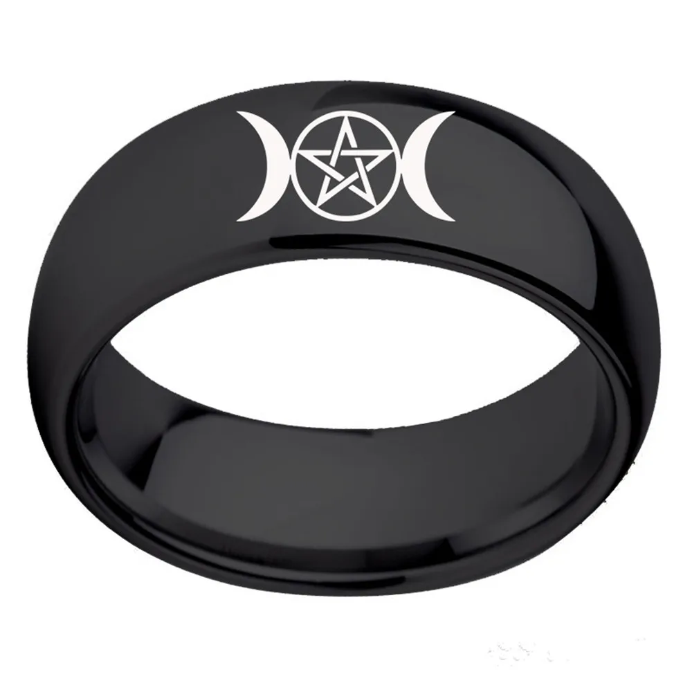 Stainless Steel Triple Moon Goddess Wicca Pentacle Ring Crescent Moon Pentagram Pagan Rings For Women Men Jewelry Freeship 3