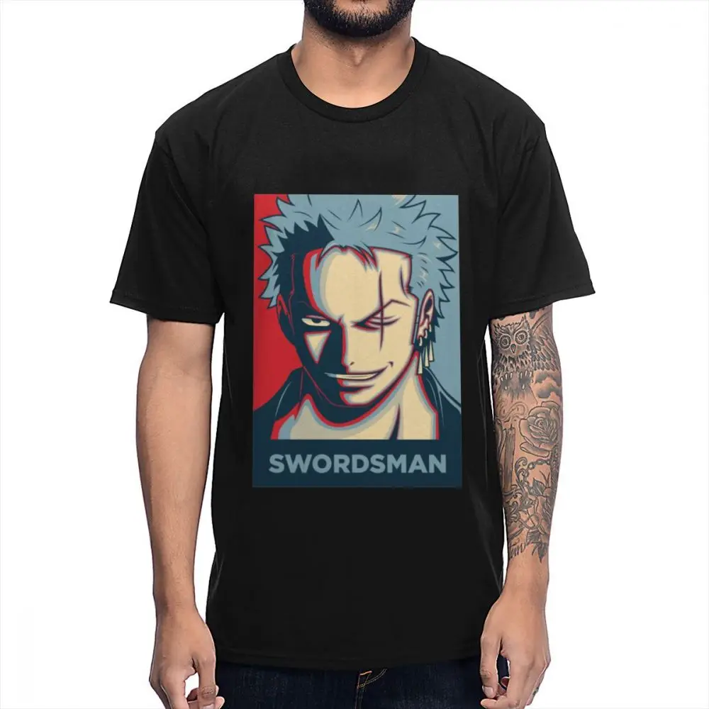 Потрясающая дизайнерская одночастная футболка Roronoa Zoro Swordsman крутая хлопковая Футболка с аниме - Цвет: Черный