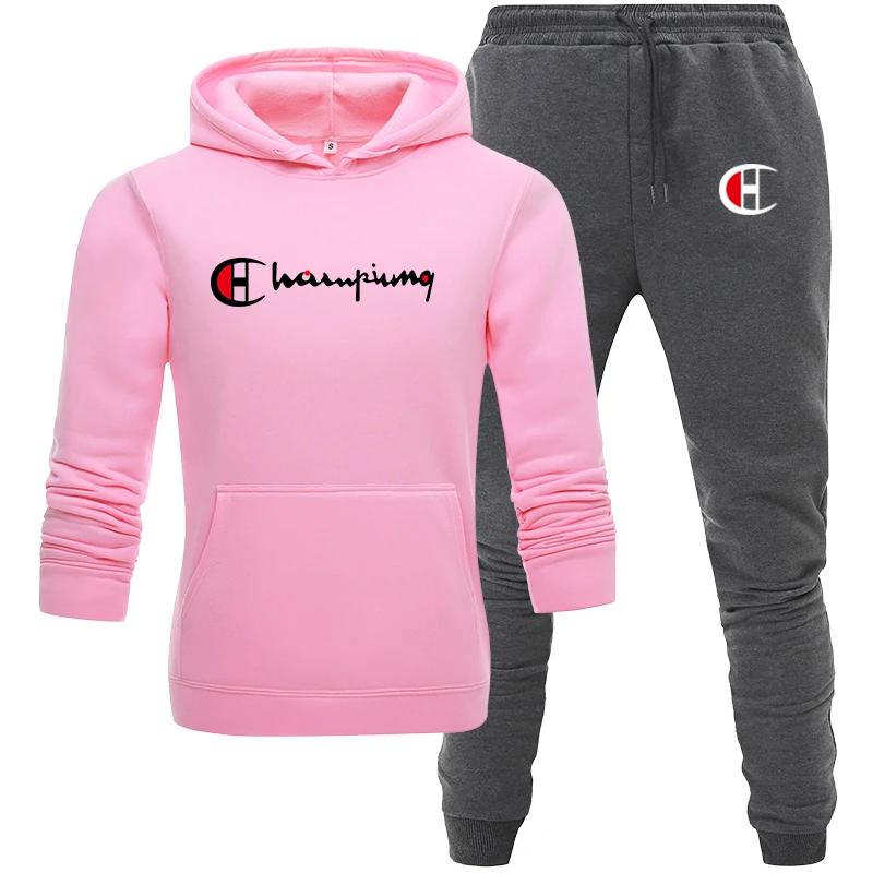pink Dark gray Спортивный костюм, мужской спортивный флисовый плотный брендовый костюм с капюшоном, повседневный спортивный костюм, мужская куртка+ штаны, теплая зимняя толстовка с мехом внутри - Цвет: pink Dark gray