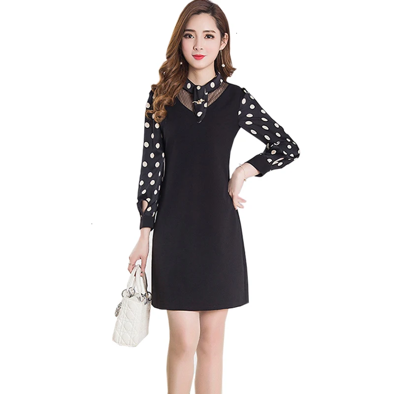 

4XL plus size Women's dress and Autumn fashion Dot Edge chokes Hollow Casual long sleeve Women's dress YM244
