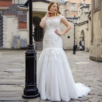

Custom Made Plus Size Mermaid Wedding Dress Applique Bride Dress White Lace Wedding Gown For Big Size Women Free Shipping