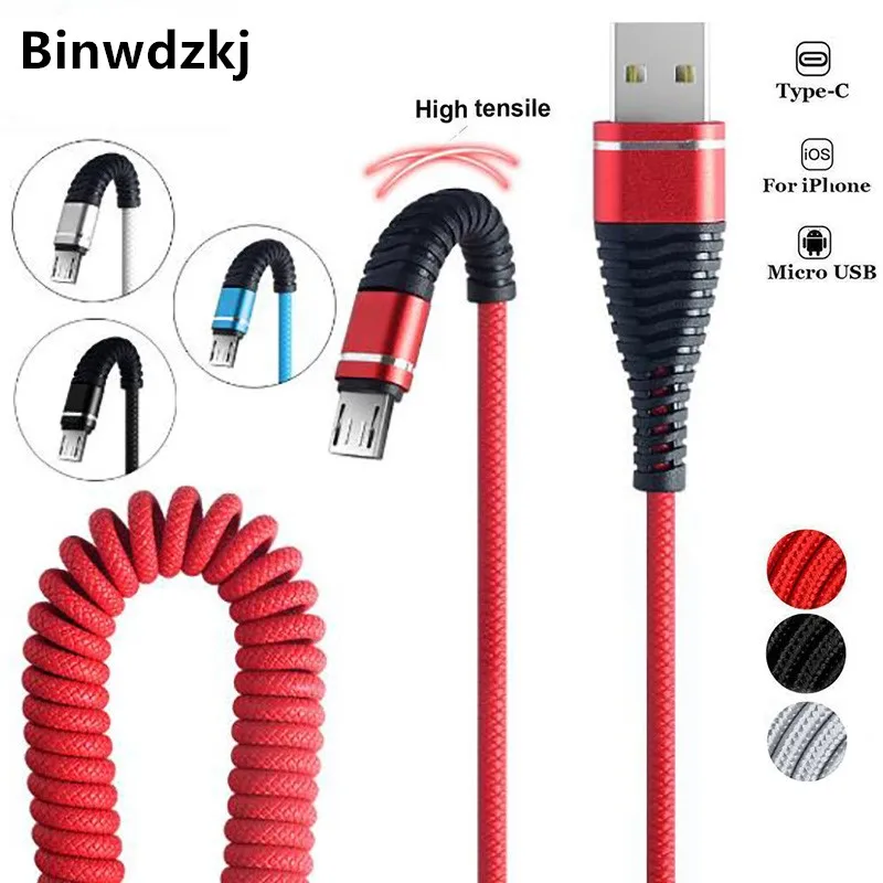 1 2 м выдвижной пружинный спиральный кабель Micro USB для iPhone Samsung Android Быстрая зарядка