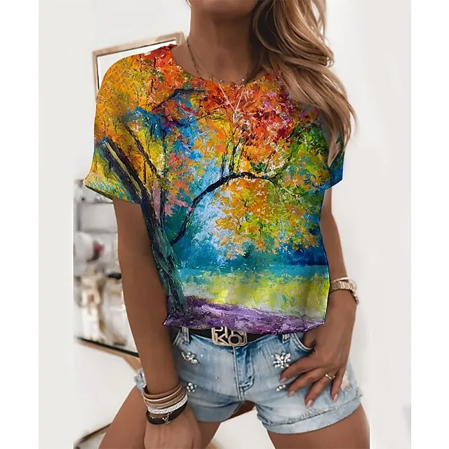 2021 New Women's Rose Flower Pattern Printing Top Fashion Summer Short-sleeved Fashion Casual Plus Size 3D Rose Printing T-shirt Z ROSE-12