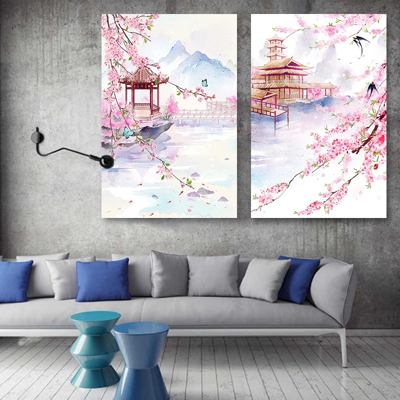 

paint by numbes art painting by numbers Chinese style peach flower landscape home decoration paintings hand-painted oil painting