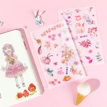 

Kawaii cherry blossom ancient style japanese stickers pack cute girl character hand account diary diy decorative sticker