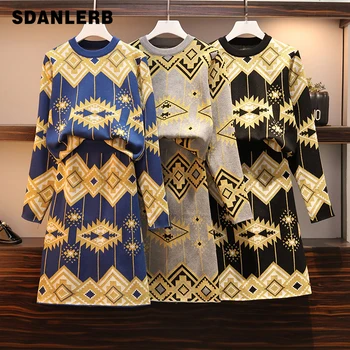 

Autumn Winter Plus Size 4XL 2piece Sets Knitwear Sweater Suits New Pull Sweater + Hip Skirt Womens Skirts Set Tracksuit Women