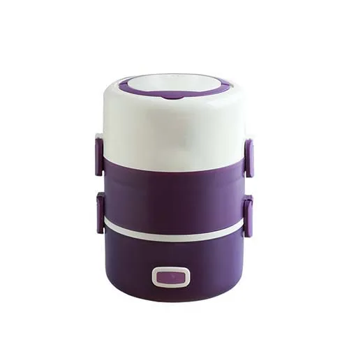 Purple double layer Электрический Ланч-бокс с подогревом, 220 В, Портативный Ланч-бокс с электрическим подогревом, контейнер для еды из нержавеющей стали, термос, Офисная коробка для еды - Цвет: Purple double layer