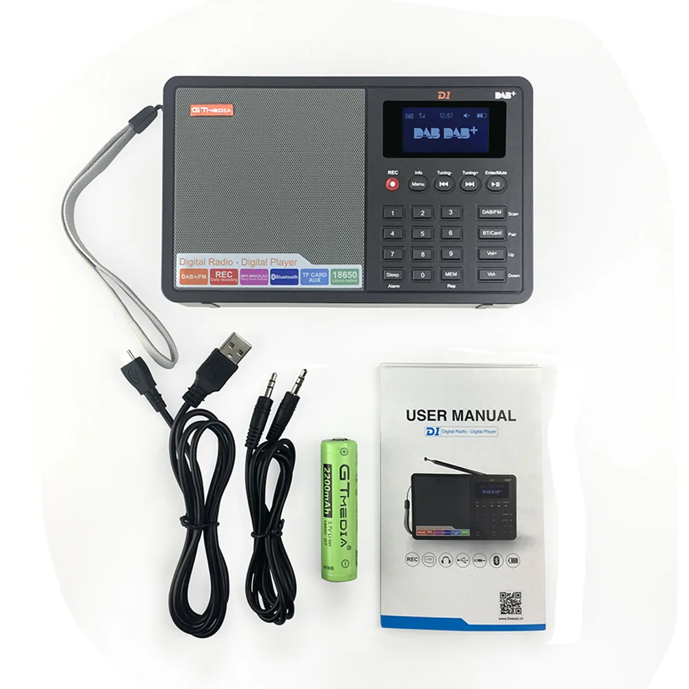 

GTMEDIA D1 DAB+ FM (RDS) Stereo Digital Radio Multi Band Radio 1.8" LCD Display Alarm Clock 18650 Lithium Rechargeable Battey