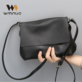 

Wmnuo New Bag Women Big Solid 100% Genuine Leather Handbag For Women Multifunction Cover Shoulder Messenger Bag Black Hot