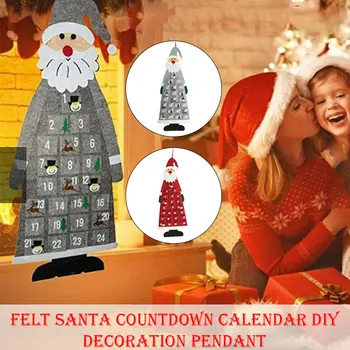 

Calendar and Pockets Felt Kids Wall Hanging Santa Claus 24 Days Countdown Decors Gift for Christmas DU55