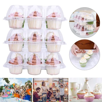

15pcs 6 Compartments Cupcake Container Storage Wedding Party Transparent Birthday For Muffins Deep Cups Trays Carrier Disposable