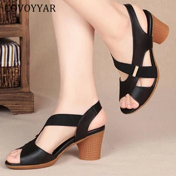 

COVOYYAR Peep Toe Women Sandals 2020 Fashion Thick High Heels Ladies Pumps Summe Shoes Woman Elastic Band Mom Shoes WSS2007