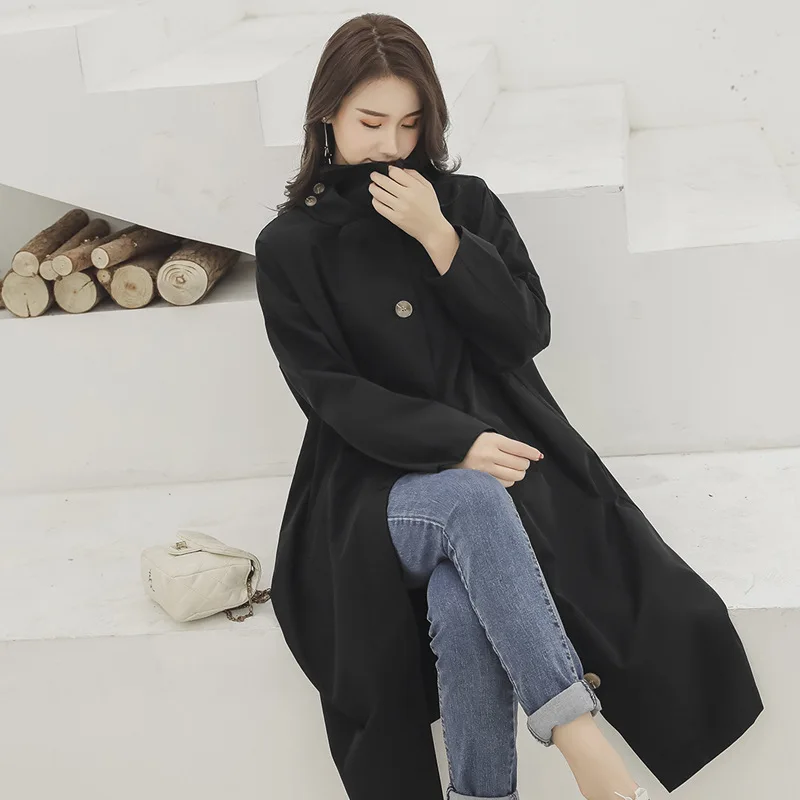 

Large Size Thin Casual Windbreaker Clothes Women Long Coat Streetwear Wide-waisted Single Breasted Turn-down Collar Jacket Full