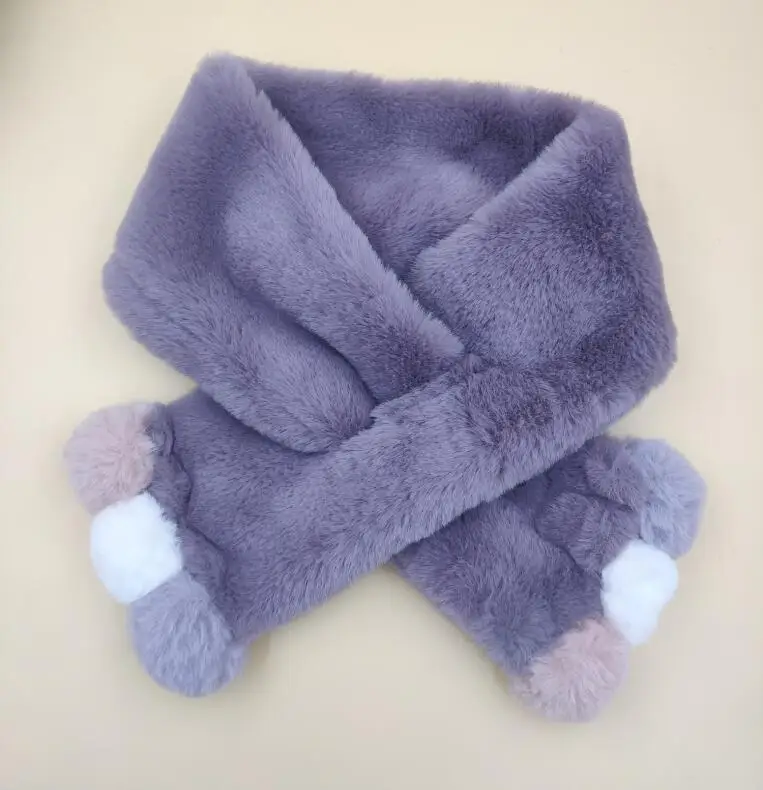 purple Зимний милый детский шарф, шарфы для мальчиков и девочек, детский шарф с воротником из искусственного меха кролика с помпоном, теплые шарфы - Цвет: purple