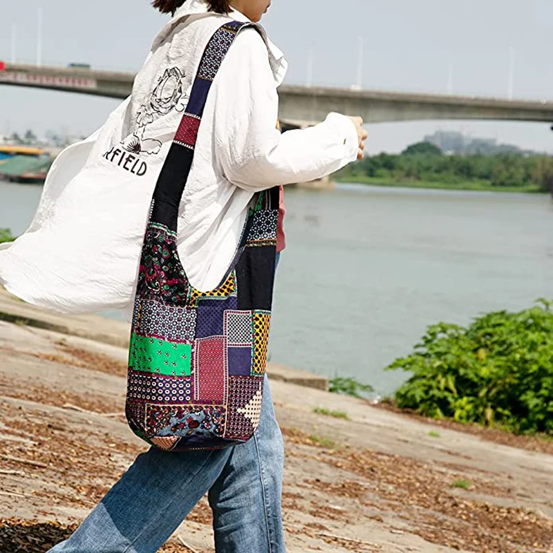 Shoulder Bag Vintage Hippy Hippie Bohemian Women Shoulder Crossbody Bags Cotton Handbags for Books School Travel Bucket Bag