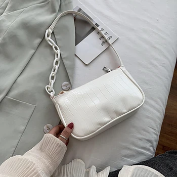 

Crocodile Pattern Baguette Handbag For Women 2020 Candy Color Chain Ladies Small Shoulder Bags Fashion Design Leather Armpit Bag