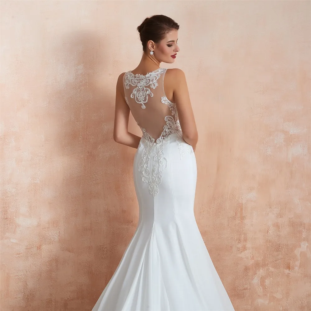  Vestido Novia White Ivory Chiffon Mermaid Wedding Dress Open Back Bride Wedding Gowns Custom Made Sleeveless Wedding Dresses (6)