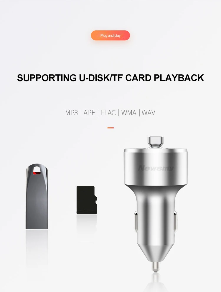 Newsmy C68 Автомобильный MP3 Bluetooth плеер мини приемник Музыка Аудио Поддержка U диск FM TF карта APE FLAC двойной USB порт