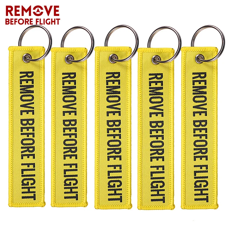 5 TEILE/LOS Entfernen Vor Flug Woven Schlüsselanhänger Spezielle Gepäck Label Red Kette Keychain für Luftfahrt Geschenke Schlüsselring Schmuck