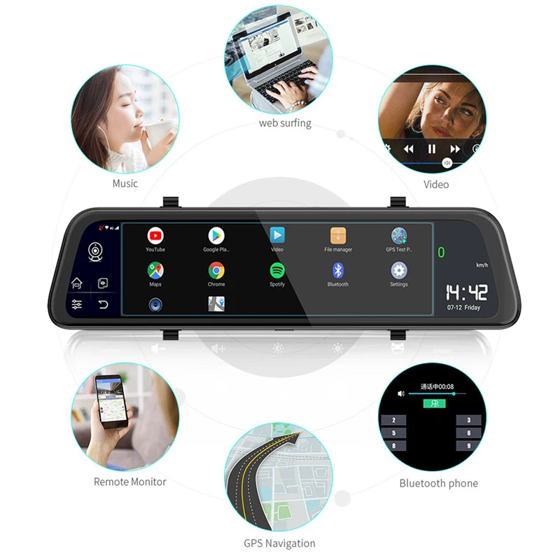 Phisung 11,6" 4G видеорегистратор Android 8,1 зеркало для автомобиля dvr камера RAM2G ROM32G gps навигация видео регистратор ADAS wifi Dual1080P видеорегистраторы