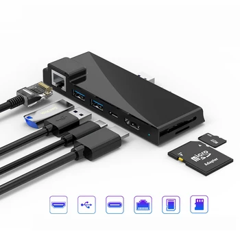 

Rocketek Hub USB 3.0d Computer Hub Type-C 4K HD Rj45 Gigabit Ethernet 1000Mbps Adapter TF/SD Card Reader For Surface Pro 7