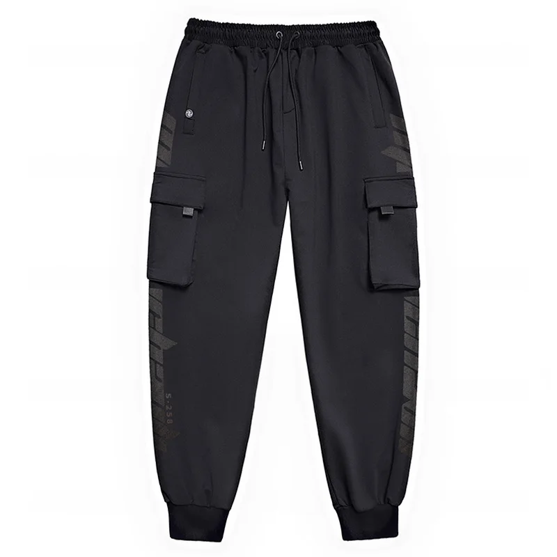 

Plus 7XL 6XL 5XL Casual Men Tie Pocket Drawstring Cargo Pants Ninth Trousers Men Black Joggers Pants black pants men