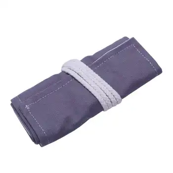 

36 Holes Roll Up Pencil Case Canvas Wrap Pen Bag Storage Holder, gray