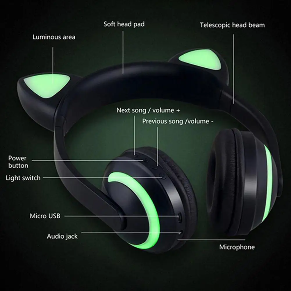 Kuulee беспроводные Bluetooth кошачьи наушники с семью видами светодиодный мигающий Светящийся Косплей Необычные Наушники в форме кота подарок