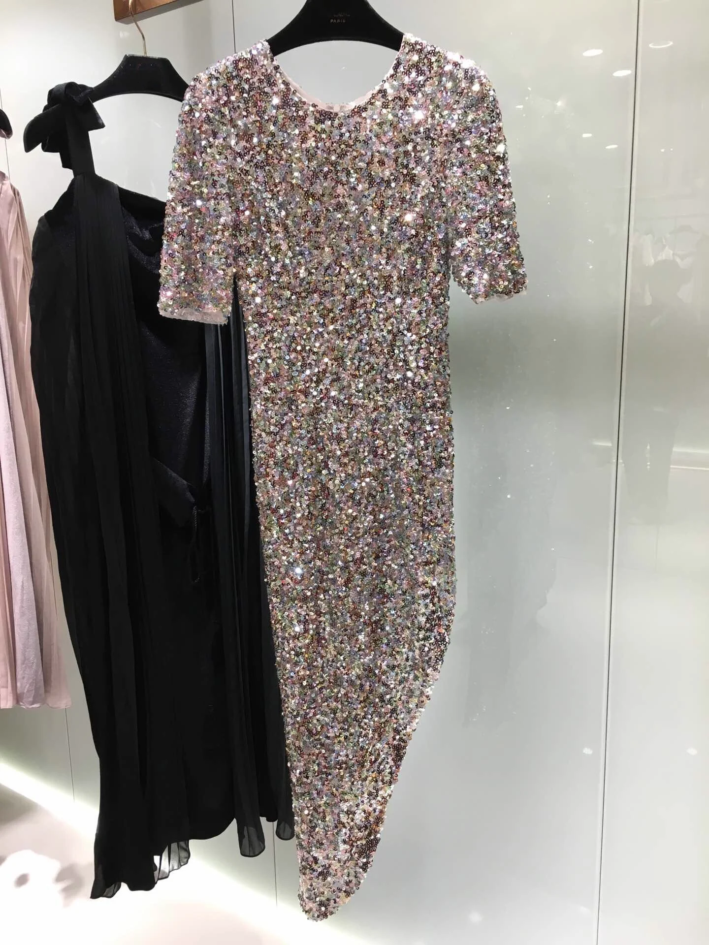 Blingbling подиумное Платье женское сексуальное Асимметричное Платье-футляр модное летнее платье с коротким рукавом и блестками