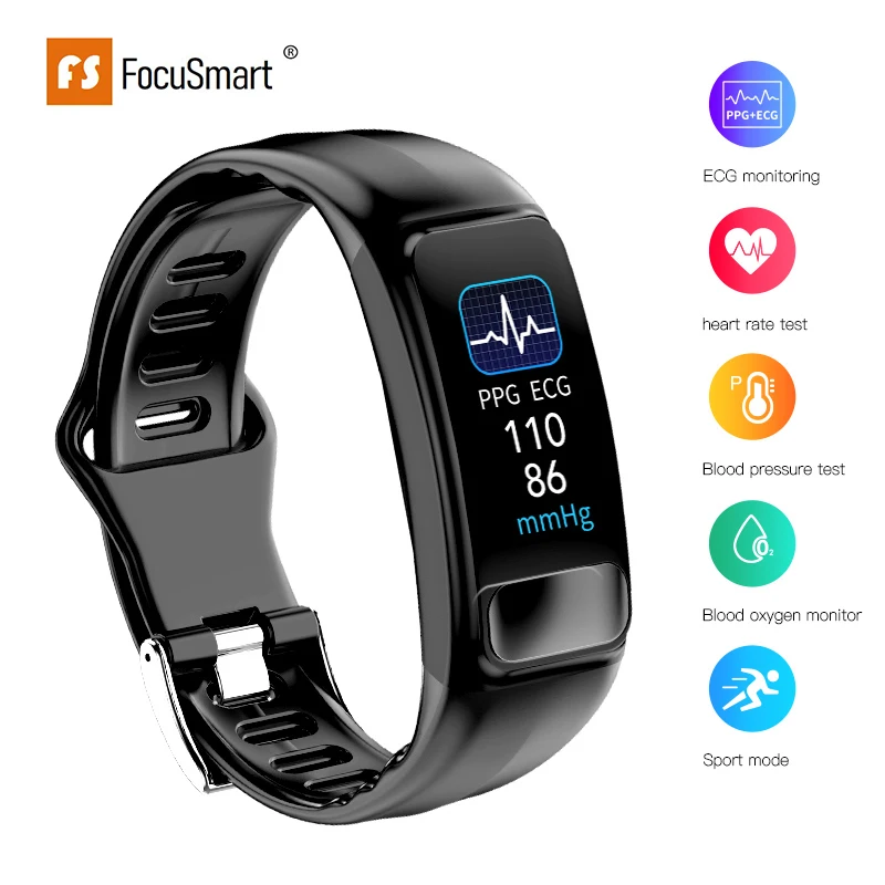 

FocuSmart Smart Wristband ECG PPG SPO2 smart bracelet heart rate oxygen monitor blood pressure smart waterproof for ios adriod