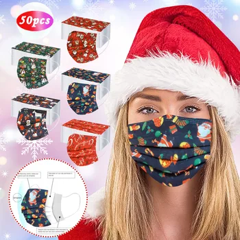 

50pcs Adult Disposable Mask 3 Layer Industrial Hygiene Thicken Christmas Face Mouth Mask Earloop Breathble Mask mondkapjes