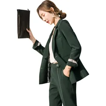 2 шт., брючный костюм для женщин, Модный комплект, женская новая модная куртка с длинными рукавами, брюки, костюм, женский зеленый костюм 809339+ 0307