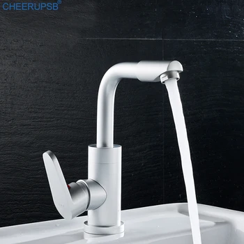 

Kitchen Tap Space Aluminum Silver Sink Faucet Hot Cold Stream Water Mixer Taps Rotatable Deck Mounted Faucets Modern Torneiras