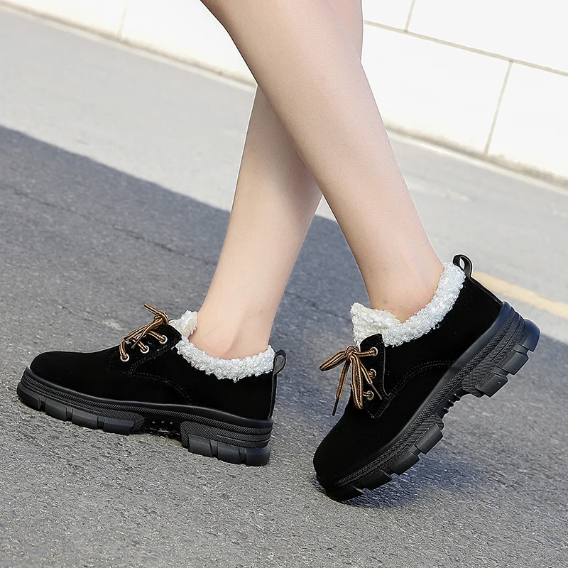 fashion new Ankle boots Shoes Faux fur Warm Plush Winter Cross strap Female Shoes Casual Imitation suede Snow Boots grey black k858