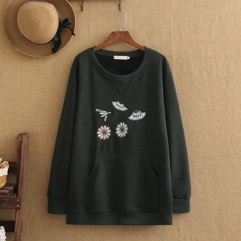 Dark Green Это Женская одежда с длинными рукавами, вышитая куртка с круглым вырезом на осень и зиму, Новые товары для полных людей, женщин, девушек - Цвет: Dark Green