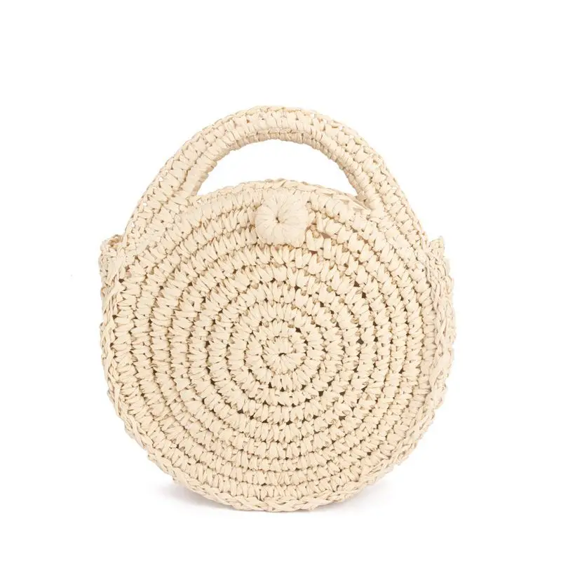 

ABZC-Round Paper rope Beach Bag Summer mini Vintage Handmade Crossbody Leather Bag Girls Circle Rattan bag Small Bohemian Should