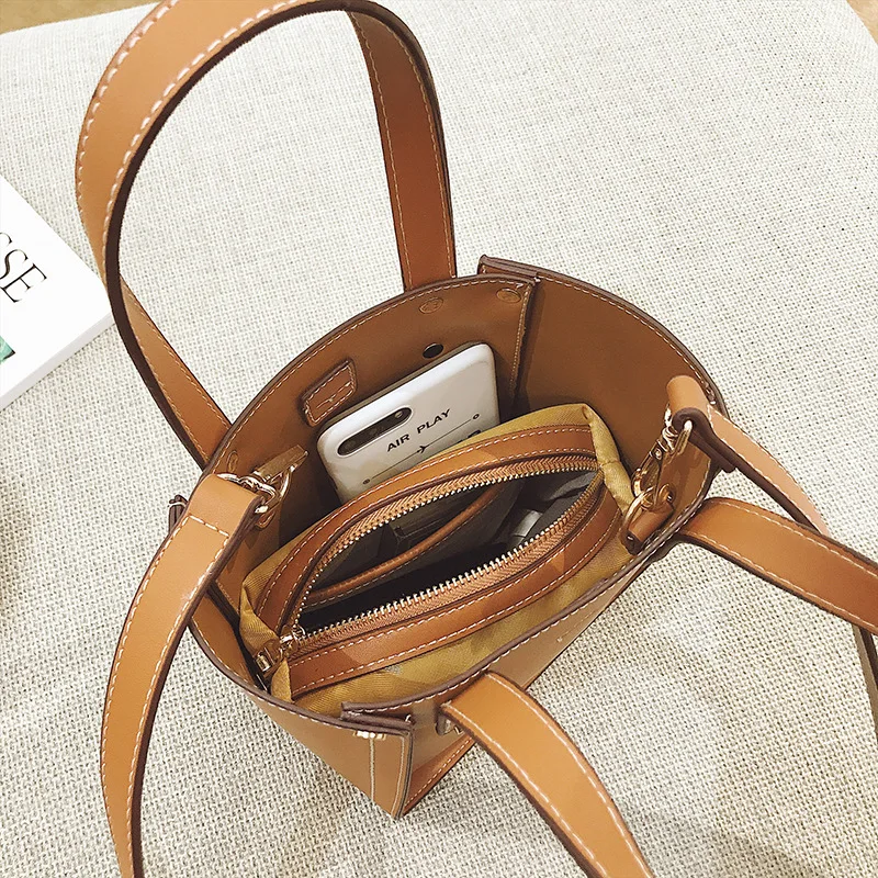 

2019 New Style Retro Bucket Bag Two-Piece Magnetic Snap Shoulder Cross-body Handbag