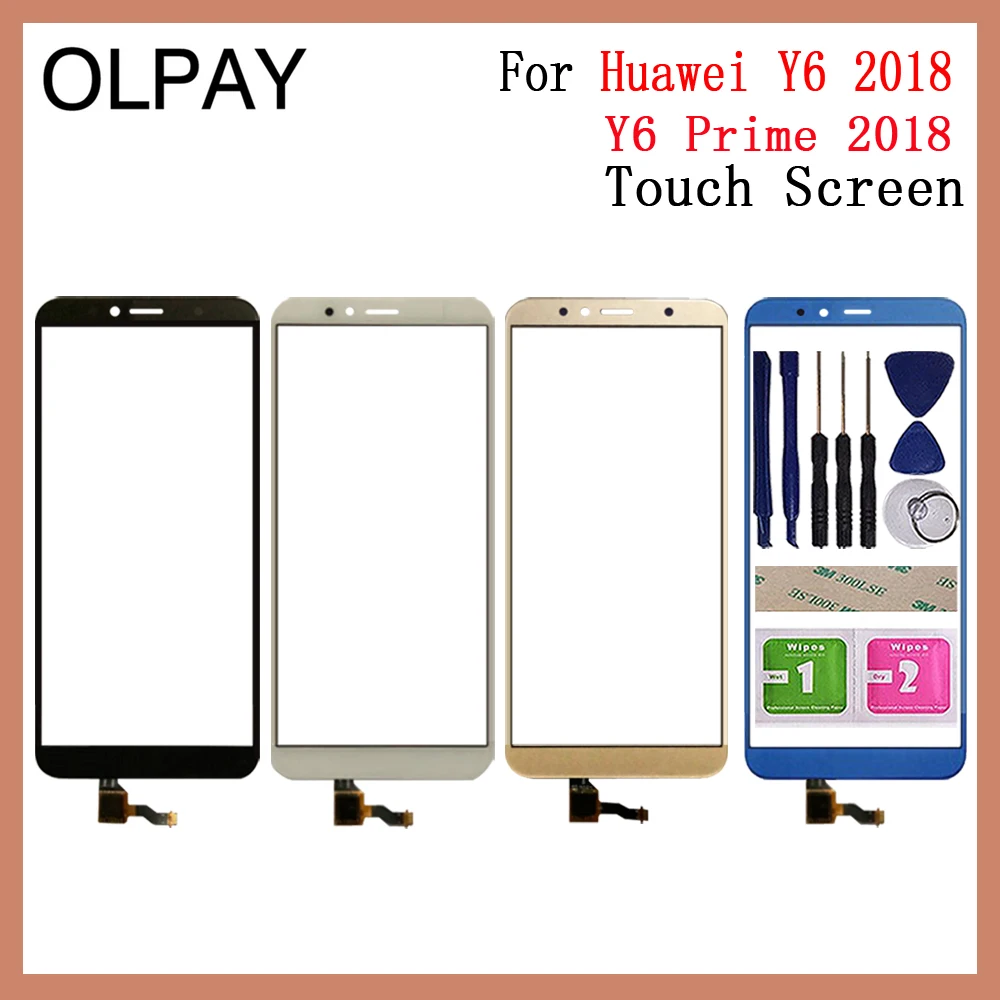 OLPAY 5,7 дюймов для huawei Y6 /Y6 Prime сенсорный экран дигитайзер Панель переднее стекло объектив сенсор Бесплатный клей+ салфетки