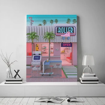 

Home Decor Canvas Paintings Wall Art Poster Modular Roller Skate Nostalgia Retrowave Pictures No Frame For Bedside Background