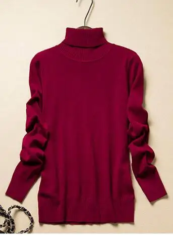 wine red Осенний женский разноцветный мягкий свитер с высоким воротом, 60% кашемир, смешанный Однотонный свитер, зимний женский теплый кашемировый Мягкий Топ - Цвет: wine red