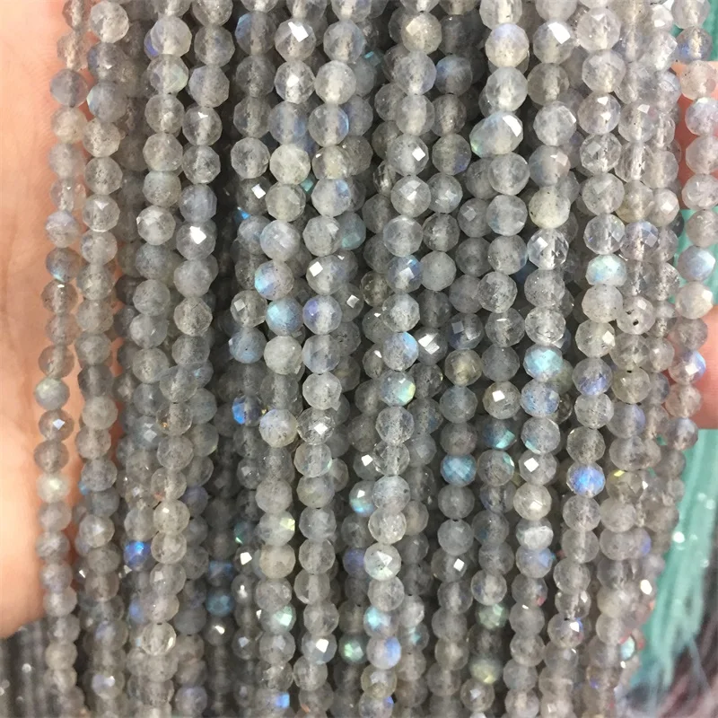 

Flash Light Gray Blue Labradorite Hand Cut Tiny Natural Precious Stone Small Faceted Round Bead 2/3/4mm Natural Genuine Gemstone