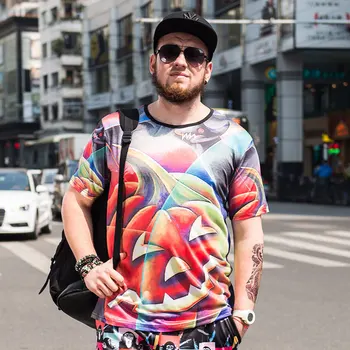 

GONTHWID New Personality Pumpkin Little Monster Print Men's T-shirt