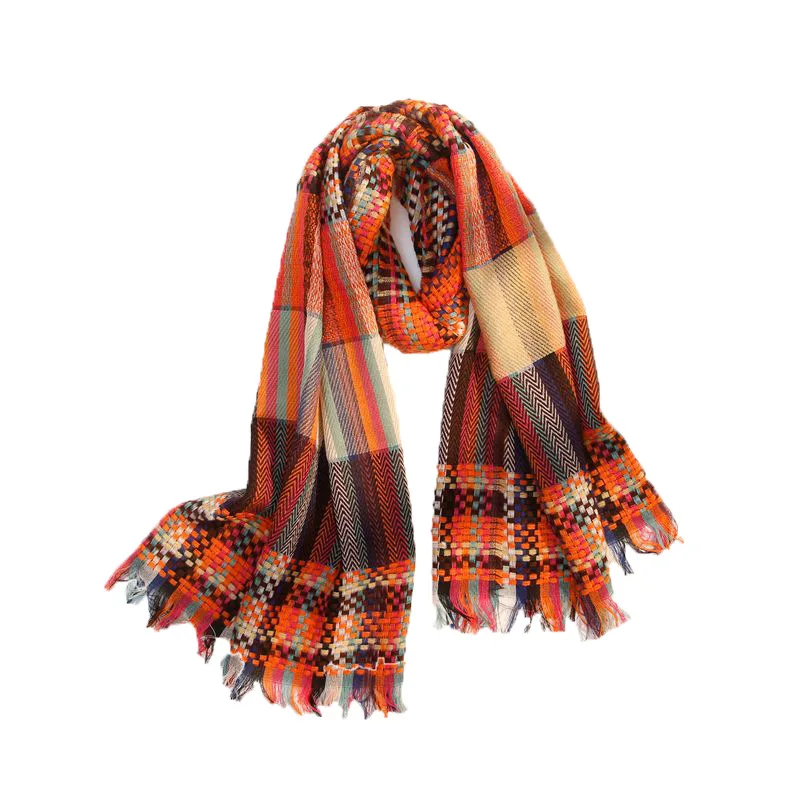 

2020 New Style for Autumn and Winter Long Thick Color Matching Straw Striped Cool Scarf Graceful Scarf Scarf Shawl Women
