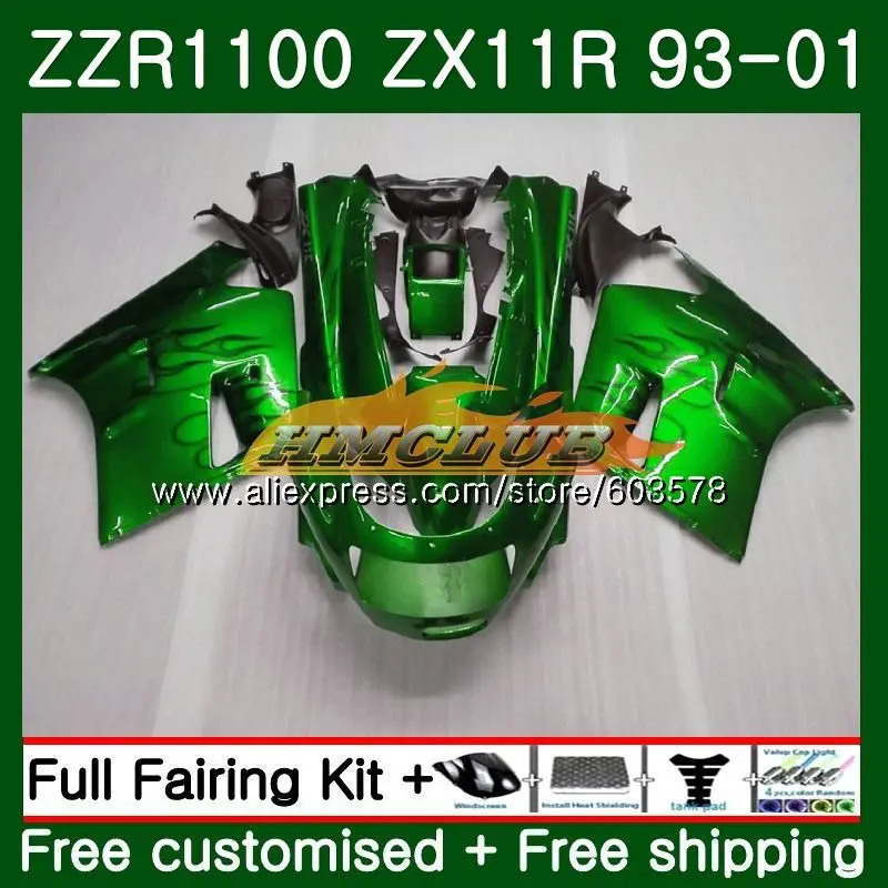 ZX11 для KAWASAKI NINJA ZX-11R 1100 ZX11R 93 94 95 96 97 29CL. 10 ZZR1100 ZX 11R 1993 1994 1995 1996 1997 Обтекатели цвета: зеленый, черный - Цвет: No. 1