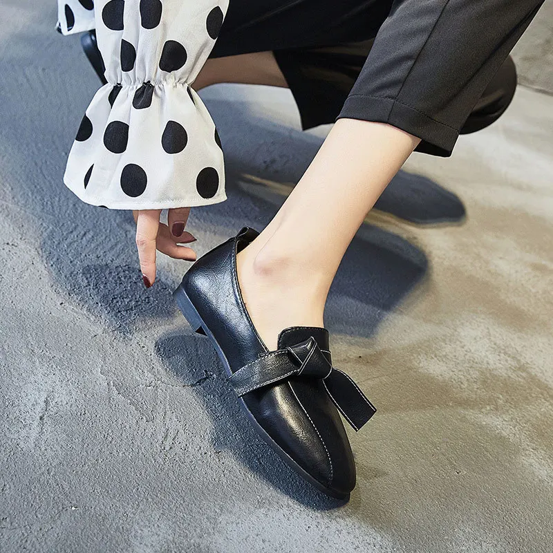 

Shoes Women's 2018 New Style Spring And Autumn Korean-style Retro CHIC Square Head Low-Cut Moccosins Flat Grandma Shoes Moccosin