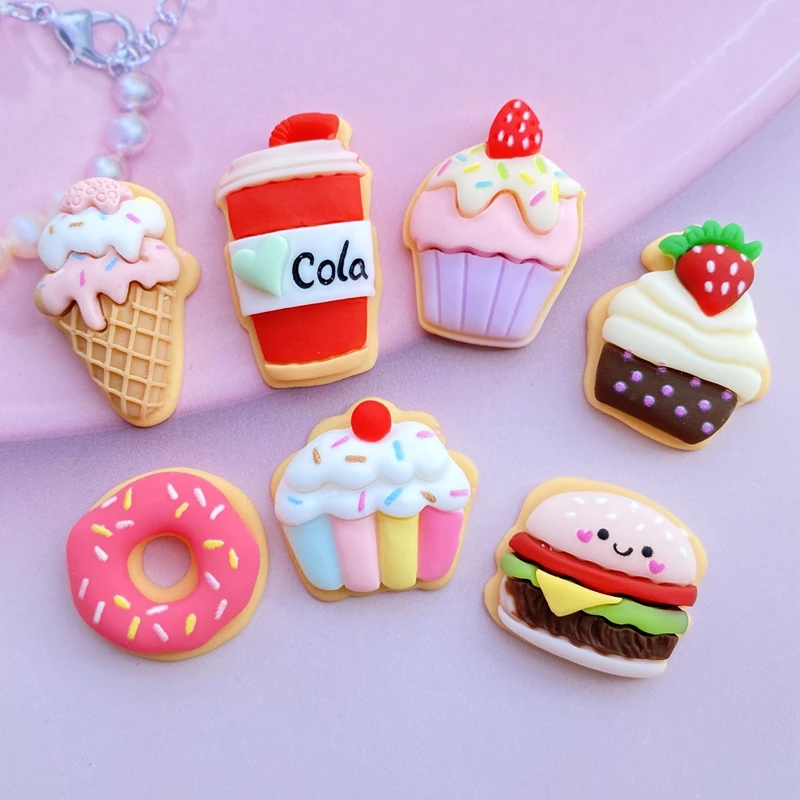 

10 Pieces Of New Resin Breakfast Drink / Cake Model Flat Back Round Scrapbook DIY Decoration Accessories F89